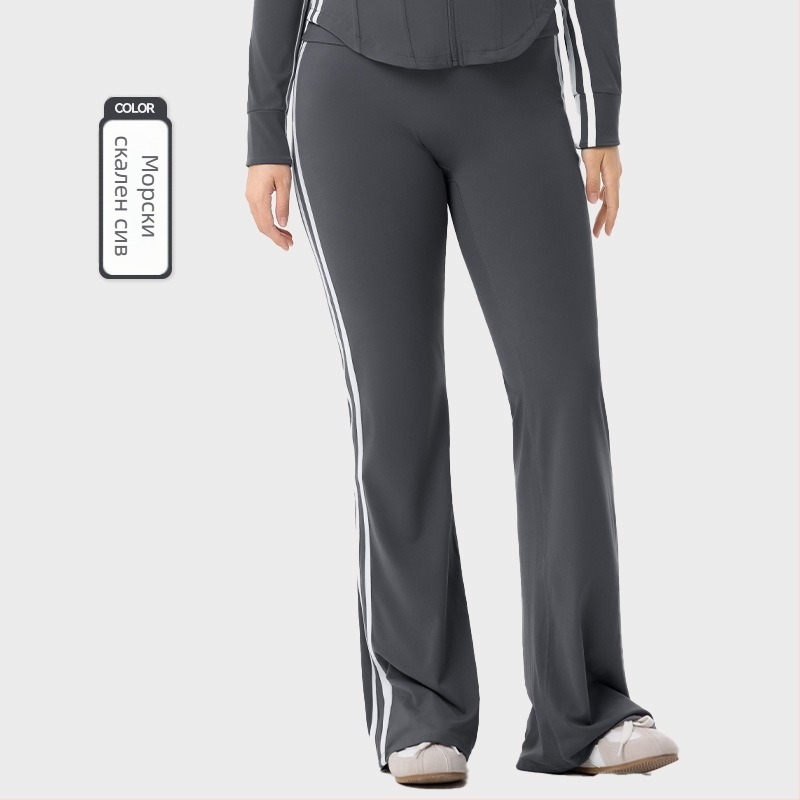 Плюс размер спортен комплект за дами - две части, топ с дълъг ръкав в стил кардиган и клеш панталони, 80% найлон + 20% спандекс, есенно-зимна 2025, подходящ за йога и пилатес