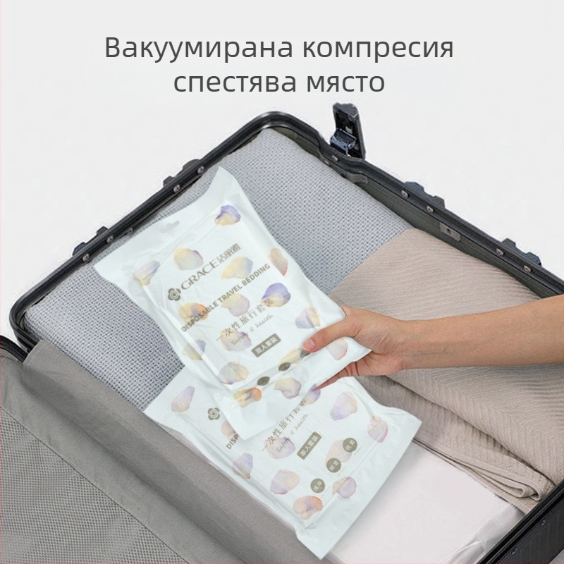 Jialiya еднократни чаршафи и покривка за завивка за хотели, SMS нетъкана материя, комплект от четири части или три части, удебелено пътуващо покривало, модел JA2035