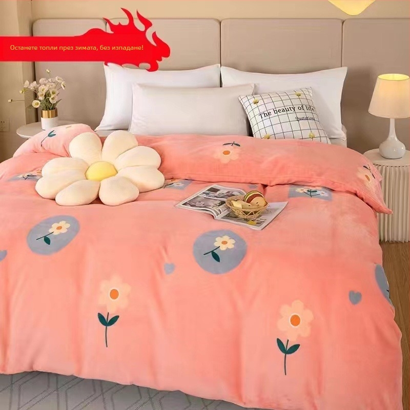 Калъф за завивка от мляко-велюр, принт с растения и цветя, реактивен печат и багрене, модерен минималистичен стил