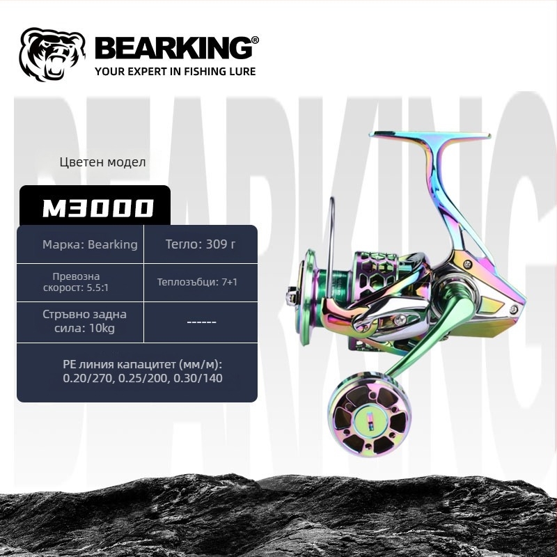 Bearking спининг макара за риболов, изцяло метална конструкция, модел 1000-7000, дълбока шпула, изключително далечно замятане, устойчива на солена вода