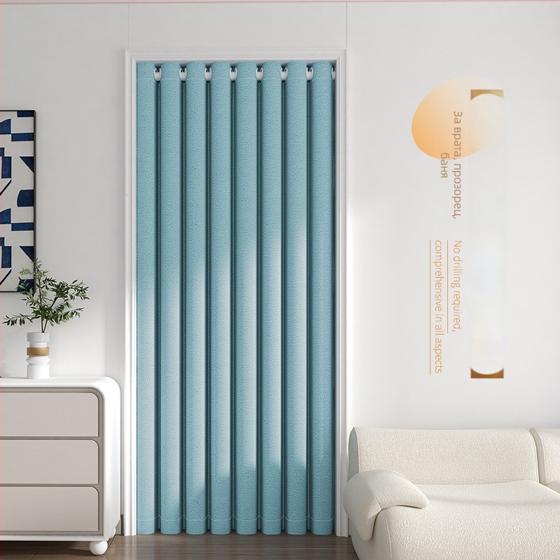 Спална завеса за затъмняване без пробиване, комплект с телескопичен прът, Morant полиестер, слой коприна, високо затъмняване 71-90%, модерен стил