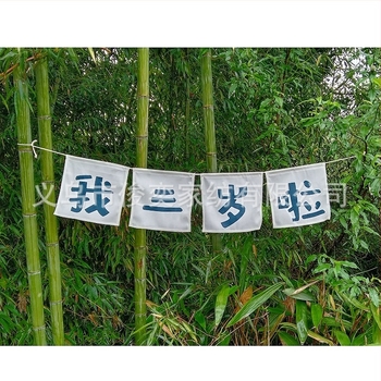 Детски фотопроп банер за първата годинка, ръчно държан флаг за снимане, квадратен полиестер, стил: детски анимационен, дигитален термопренасяне