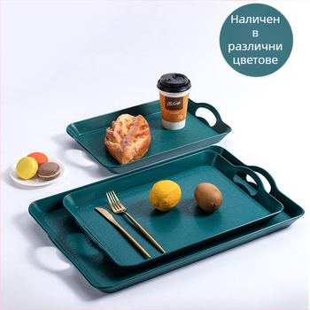 Поднос за сервиране във японски стил, дървесен модел, правоъгълен пластмасов поднос, антиизгаряне, възможност за печат на лого