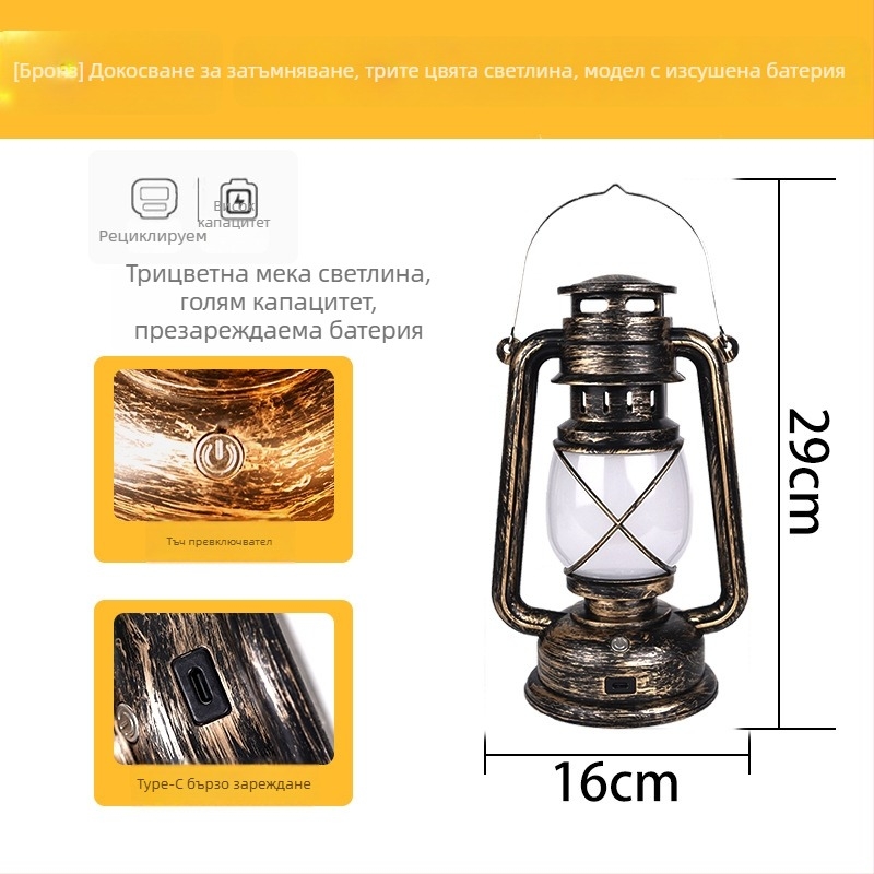 Барова настолна лампа с ретро фенер дизайн, пластмасов корпус, модел HT-TD1W291, ≤36V, нощна светлина, атмосферно осветление, DIY украса