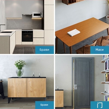 Самозалепваща облицовка за мебели с дървесен модел — водоустойчива, за врати, гардероби и шкафове, модерен минималистичен стил