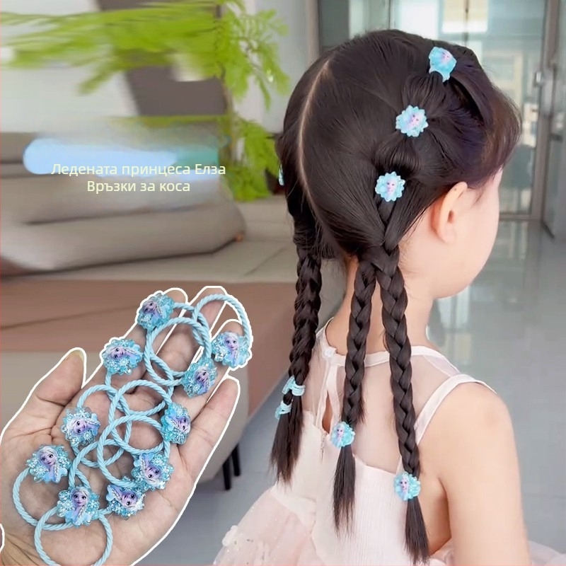 Аксесоар за коса за момичета: комплект Елза принцеса — лента за коса с цвете, еластичен ластик, ръчна изработка, пластмаса/смола