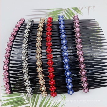 Гребен за коса - форма на цвете, пластмасов, с диаманти, прост дамски стил, за ресни