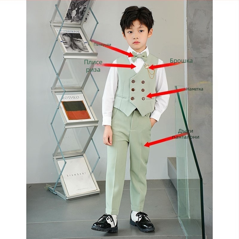 Детски костюм със сако – стил Англия; полиестер 80%; за деца над 8 г; сезон лято 2024 (Полиестер 80%, стил Англия, възраст 8+, лято 2024)