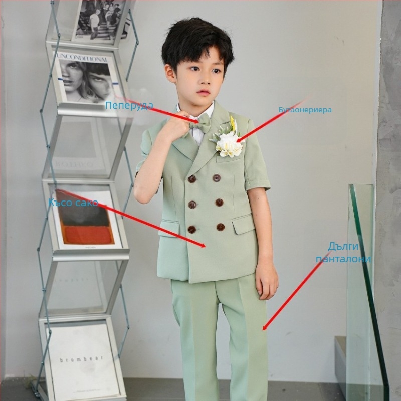 Детски костюм със сако – стил Англия; полиестер 80%; за деца над 8 г; сезон лято 2024 (Полиестер 80%, стил Англия, възраст 8+, лято 2024)