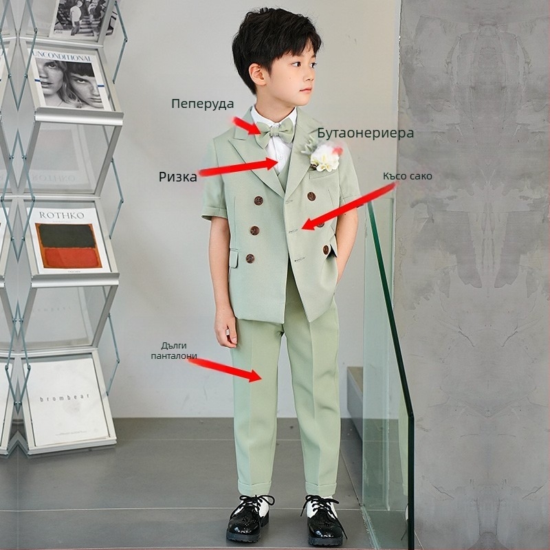 Детски костюм със сако – стил Англия; полиестер 80%; за деца над 8 г; сезон лято 2024 (Полиестер 80%, стил Англия, възраст 8+, лято 2024)