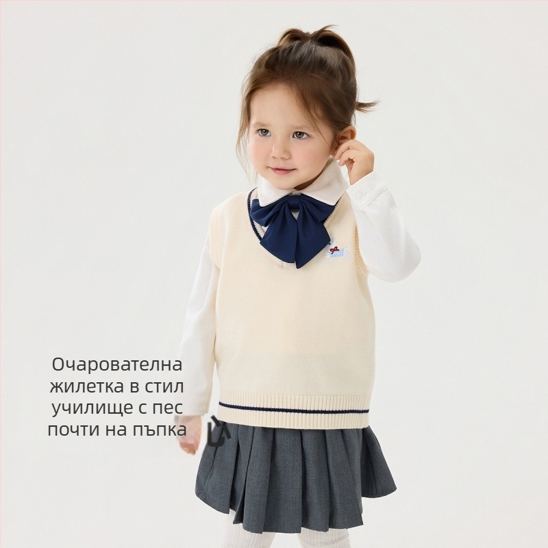 Детски плетен кардиган с дълги ръкави и кръгло деколте, памук, за есен, пролет и зиму
