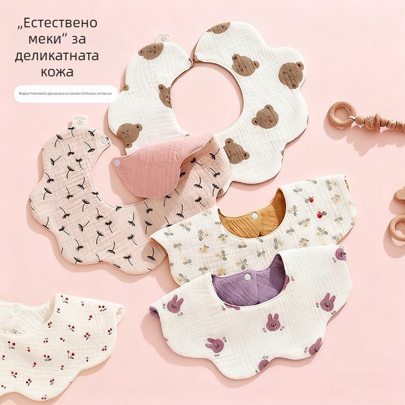 Бебешки лигавник от чист памук-газа, водоустойчив, с анимационен принт, за деца 0–3 години
