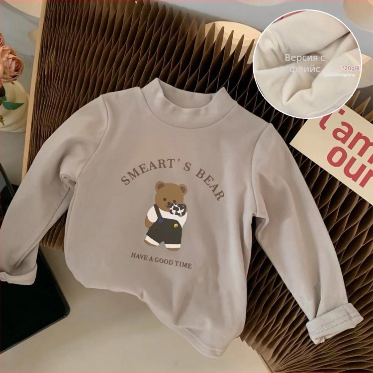 Детска блуза с корейски стил, кадифено начёсана материя, с малък стоящ як, дълъг ръкав, за есенно-зимно носене