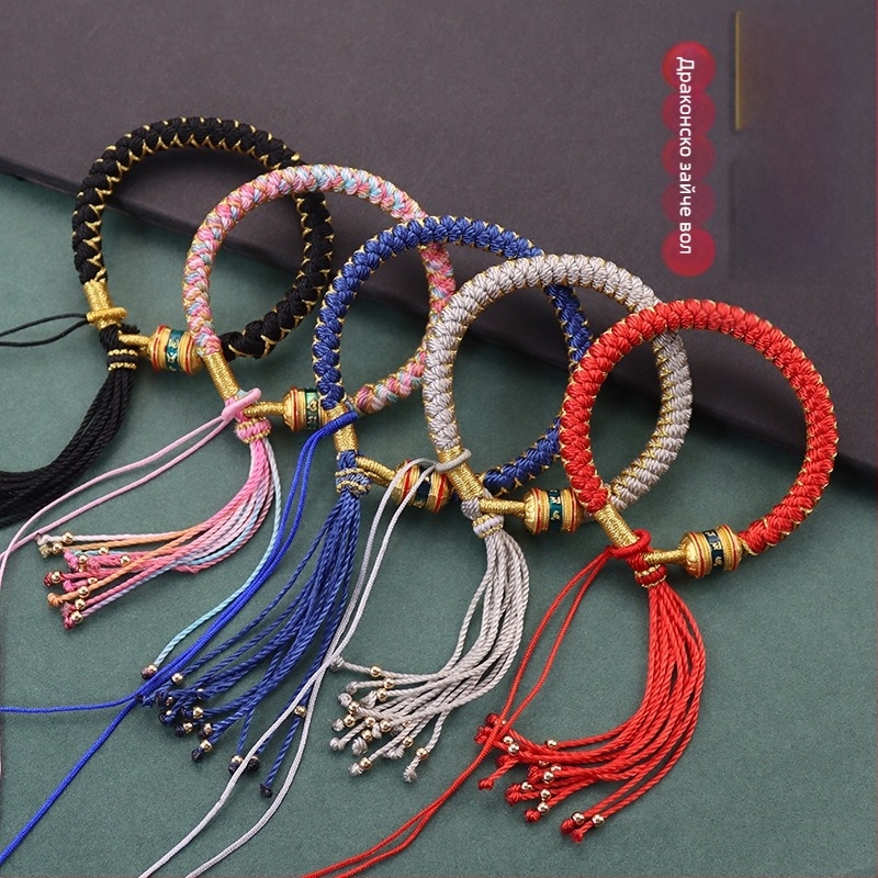 Гривна с драконова люспа и възел, тибетски стил, от конци, ръчно тъкана, унисекс