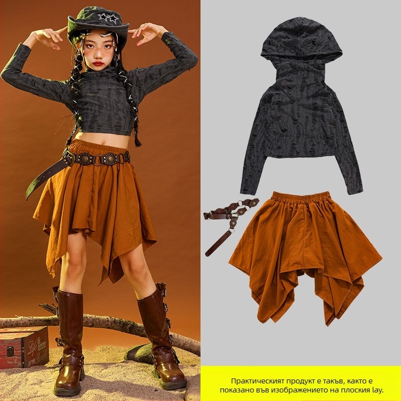 Детски костюм за хип-хоп танци, памучен плат corduroy, за деца 3–8 години (100–140 cm), пролетно-есенно сценично облекло