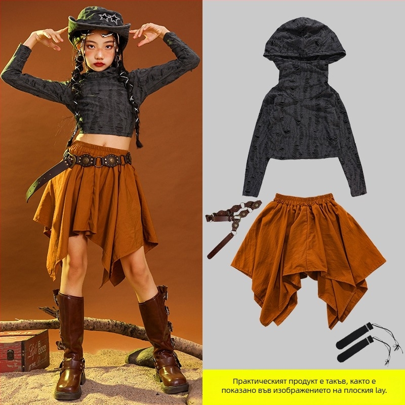 Детски костюм за хип-хоп танци, памучен плат corduroy, за деца 3–8 години (100–140 cm), пролетно-есенно сценично облекло