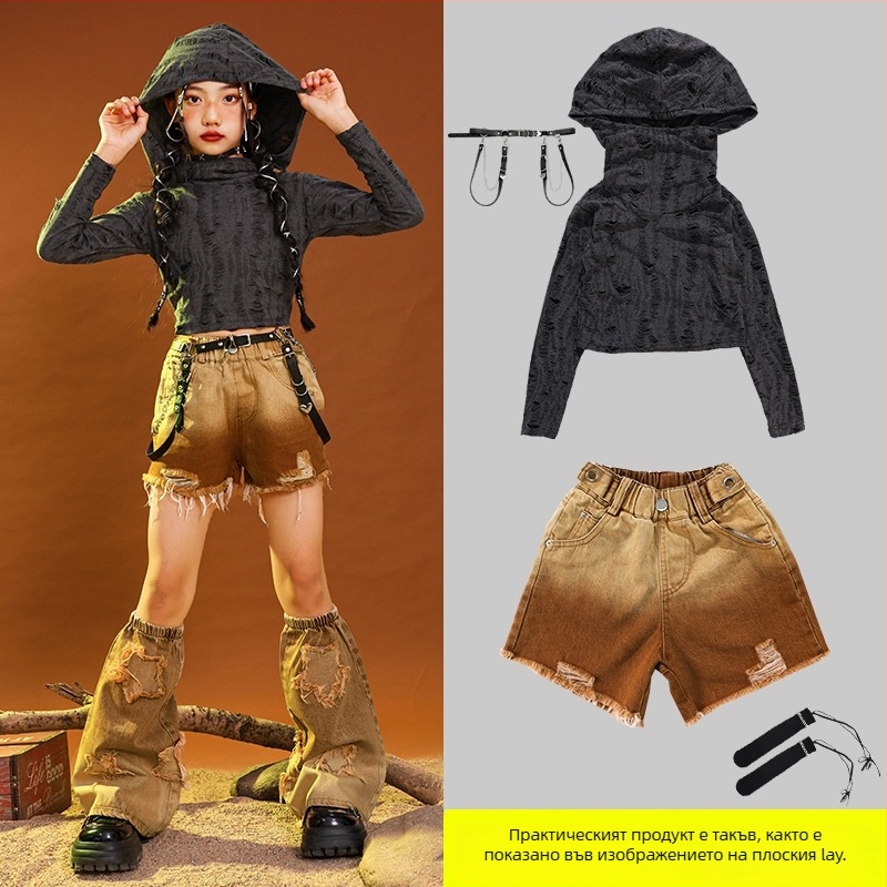 Детски костюм за хип-хоп танци, памучен плат corduroy, за деца 3–8 години (100–140 cm), пролетно-есенно сценично облекло