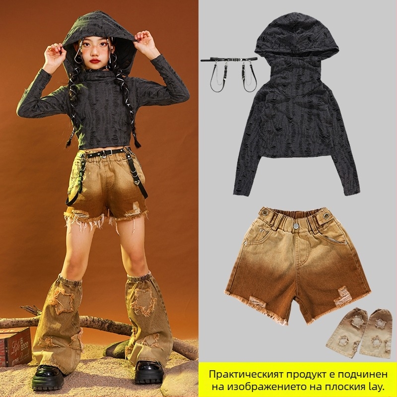 Детски костюм за хип-хоп танци, памучен плат corduroy, за деца 3–8 години (100–140 cm), пролетно-есенно сценично облекло