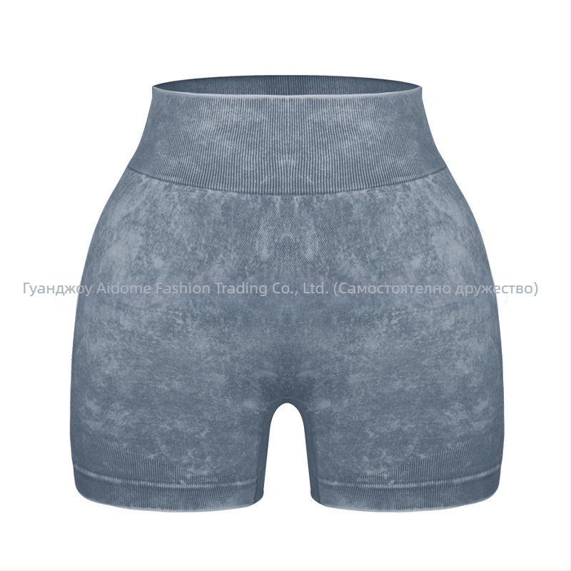 Дамски комплект за йога от две части – топ с къс ръкав и къси панталони, пуловер стил, плат: найлонова смес с химически влакна