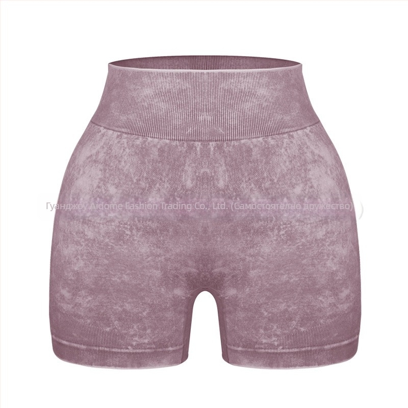 Дамски комплект за йога от две части – топ с къс ръкав и къси панталони, пуловер стил, плат: найлонова смес с химически влакна