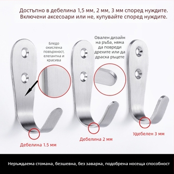 Закачалка за палто, дебела неръждаема стомана, солидна единична кука, модел 1179, повърхност: нишкова обработка, за баня