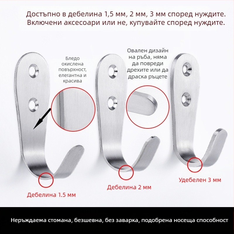 Закачалка за палто, дебела неръждаема стомана, солидна единична кука, модел 1179, повърхност: нишкова обработка, за баня