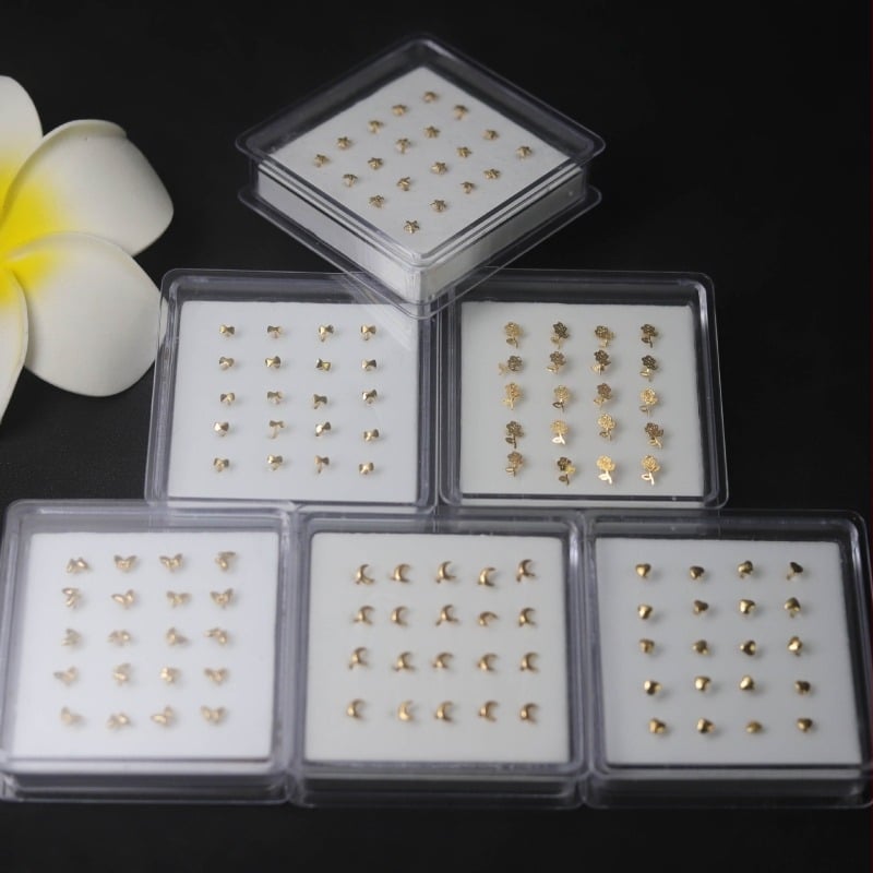 Носови бижута – Ръчно изработени, сърцевидни носни пирсинки и пръстени с бели кристали, серия Принцеса