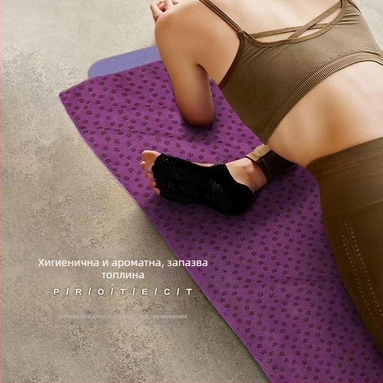 Неслизваща се йога кърпа за постелка с мотив сливово цвете и точки, устойчива на замърсяване, лека, пране в пералня