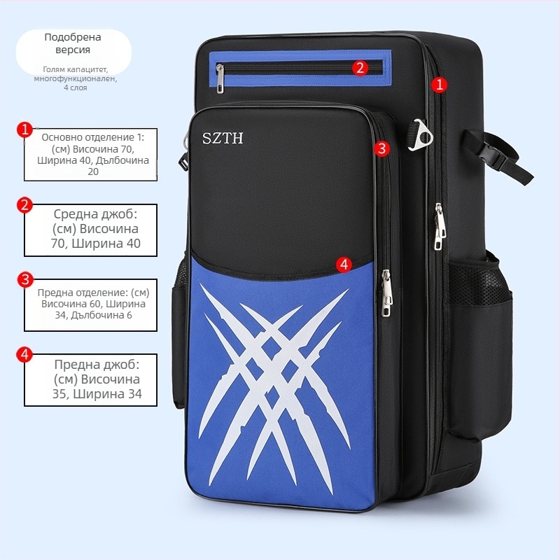 Чанта за морски риболов с голям капацитет, Oxford плат, водоустойчива, отделения за пръчка и оборудване