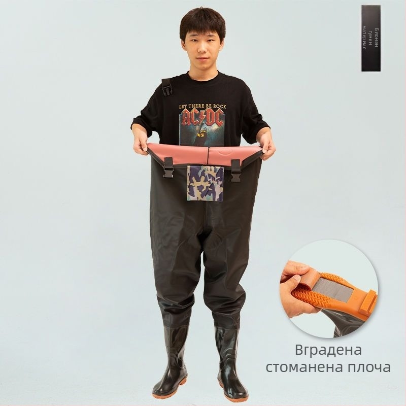 Водоустойчив рибарски гащеризон с интегрирани ботуши