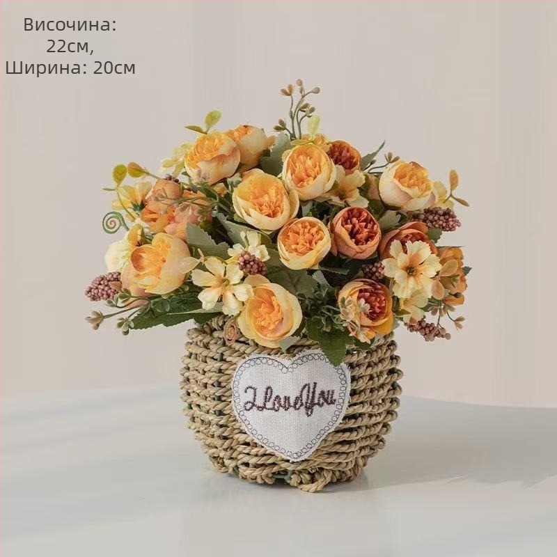 Изкуствен букет със слънчогледи, копринено платно, тактилен завършек, домашна декорация