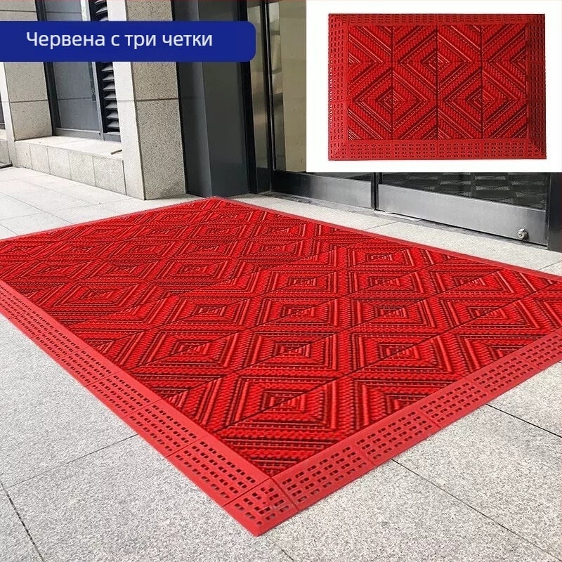 Три в едно входно килимче за търговска и домашна употреба, прахоотстраняващо и антиплъзгащо, външна пластмасова подложка с геометричен модел