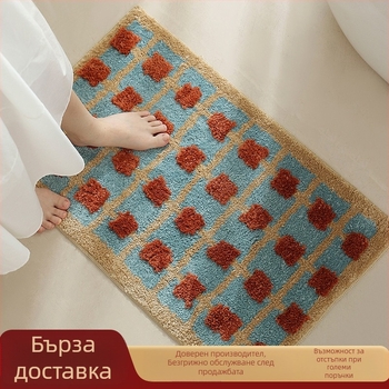 Подложка за крака - хидроабсорбиращ и бързосъхнещ, полиестер, квадратна форма, машинно пране, модерен минималистичен дизайн за баня и вход.