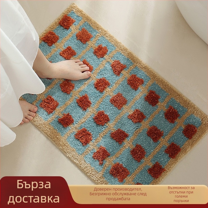 Подложка за крака - хидроабсорбиращ и бързосъхнещ, полиестер, квадратна форма, машинно пране, модерен минималистичен дизайн за баня и вход.