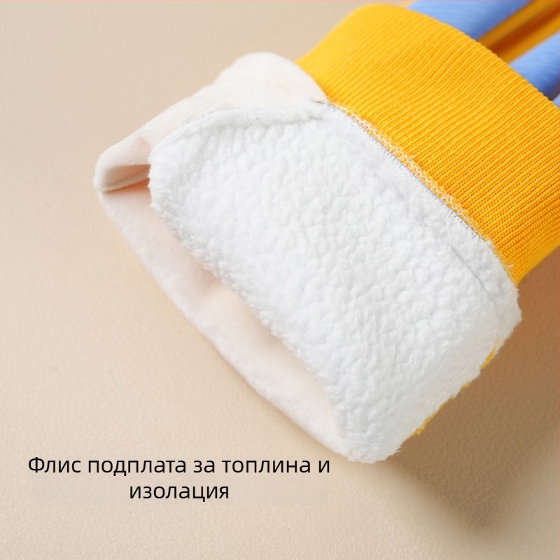 Детски зимни ръкавици от найлон за ски, за деца 5–10 години, топли, карикатурен дизайн