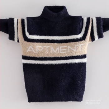 Детски Mink velvet пуловер с подплата от флис за зима (Korean-style; качулка; кръгла яка; дълги ръкави; акрилно влакно)