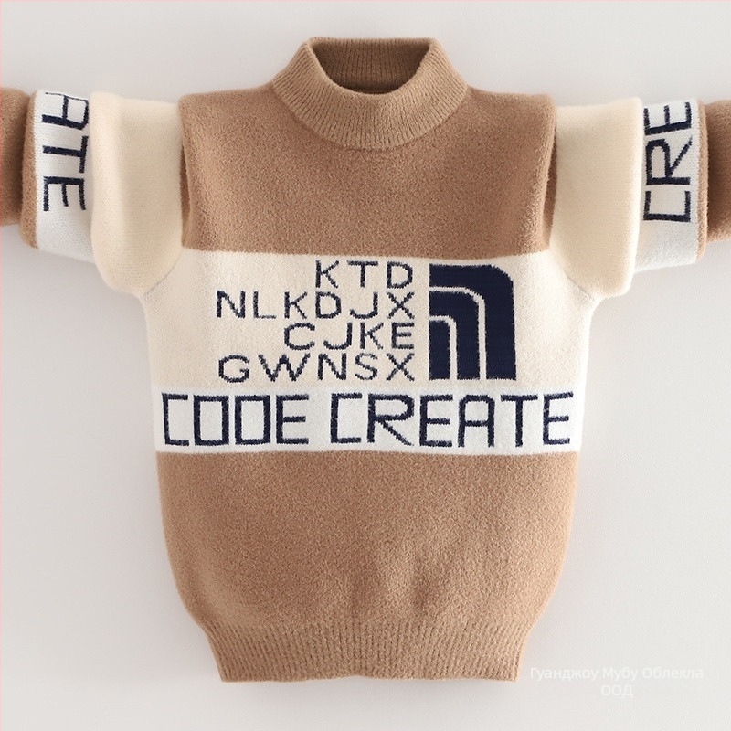 Детски Mink velvet пуловер с подплата от флис за зима (Korean-style; качулка; кръгла яка; дълги ръкави; акрилно влакно)