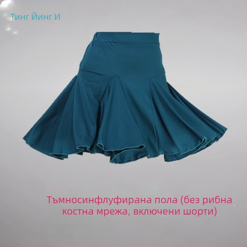 Комплект за латински танци за тренировка (горнище със среден ръкав и пола с голям силует) – пролет 2025, PVC плат, до 30% съдържание, китайски стил, литературно ретро дизайн