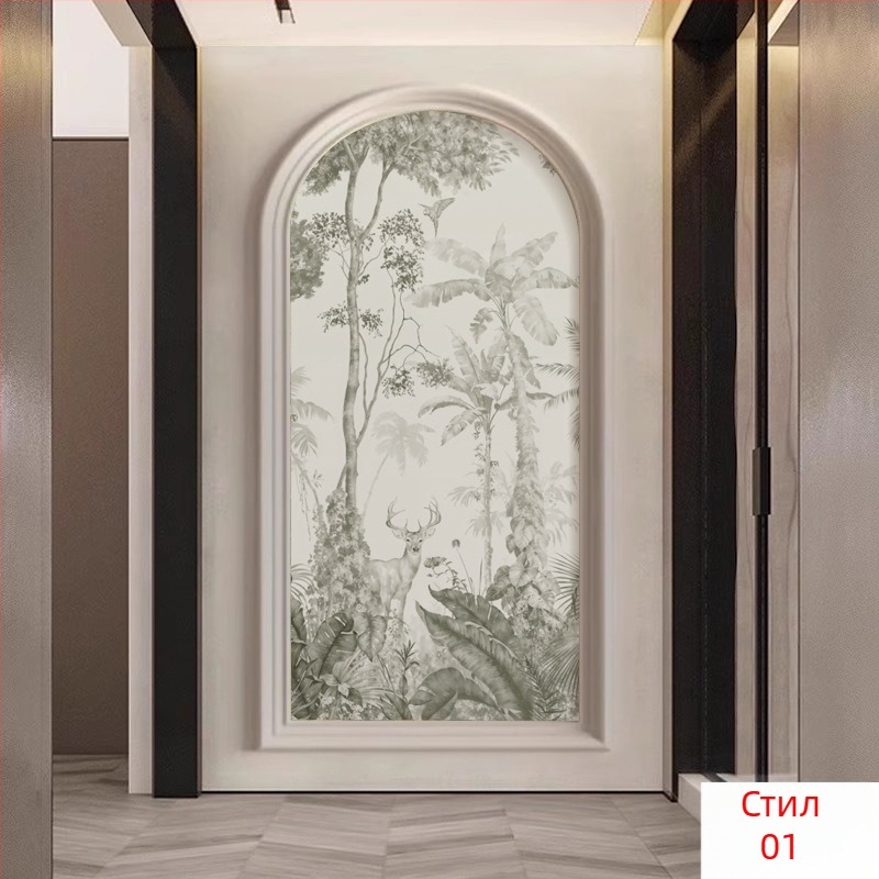 Стенно покритие за стени – Френски стил с горски елен, арков стенопис, антизамърсяващо синтетично влакно, 3‑слойна композиция
