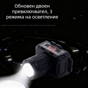 LED презареждаща се челна лампа за открити условия с 360° въртене, 1W, 500 mAh и обхват 100–200 м