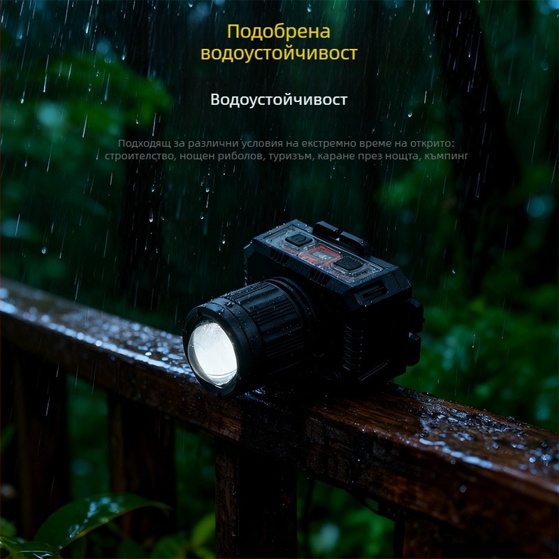 LED презареждаща се челна лампа за открити условия с 360° въртене, 1W, 500 mAh и обхват 100–200 м