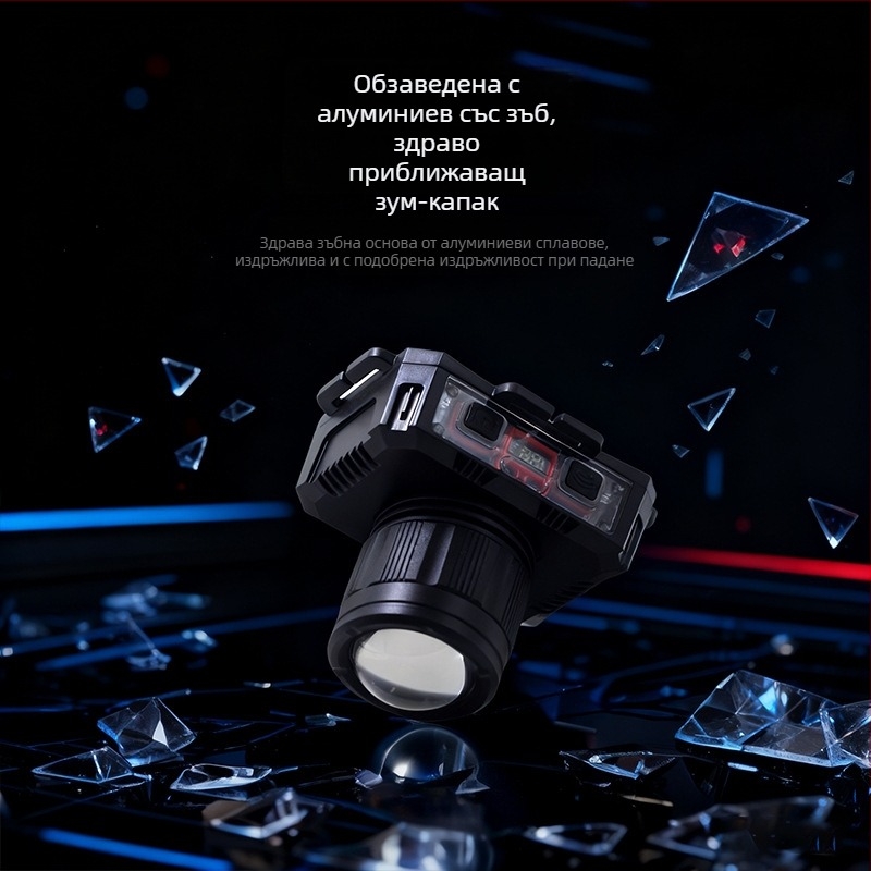 LED презареждаща се челна лампа за открити условия с 360° въртене, 1W, 500 mAh и обхват 100–200 м
