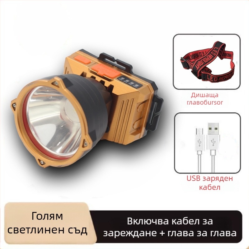 LED презареждаща се челна лампа за открити условия с 360° въртене, 1W, 500 mAh и обхват 100–200 м