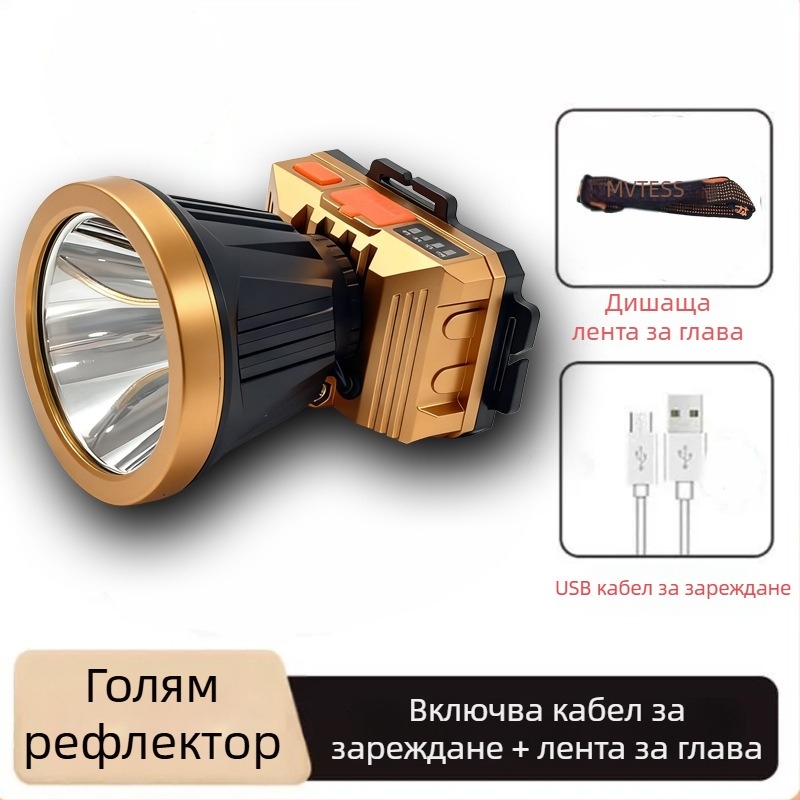 LED презареждаща се челна лампа за открити условия с 360° въртене, 1W, 500 mAh и обхват 100–200 м