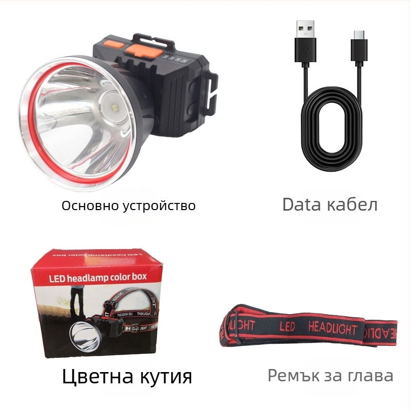 LED презареждаща се челна лампа за открити условия с 360° въртене, 1W, 500 mAh и обхват 100–200 м