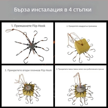 Риболовни куки – осемкрила без шип, комплект с обръщаща платформа и квадратна примамка за морски риболов