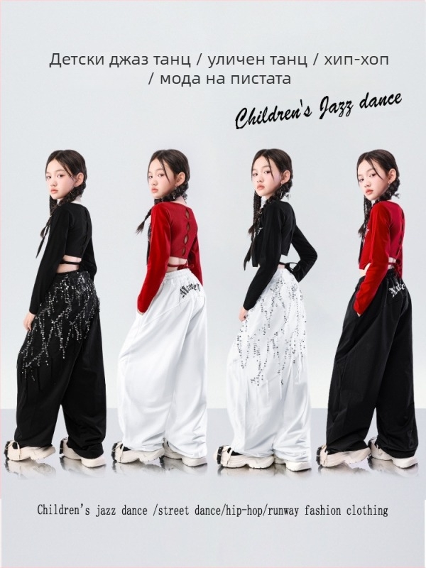 Детски комплект за уличен джаз танц — кроп топ за момичета, 95% памук, меко обработена тъкан, за възраст 8+ години, пролетно-есенен