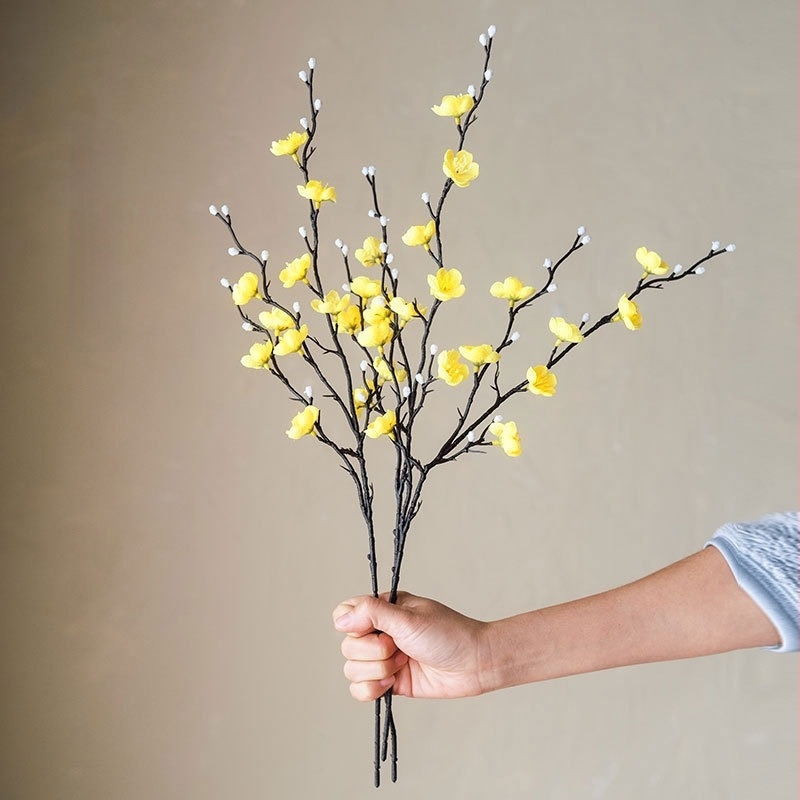 Изкуствена коприна клонка със сливово цветче за домашна декорация - стил, 3D печат и меко усещане