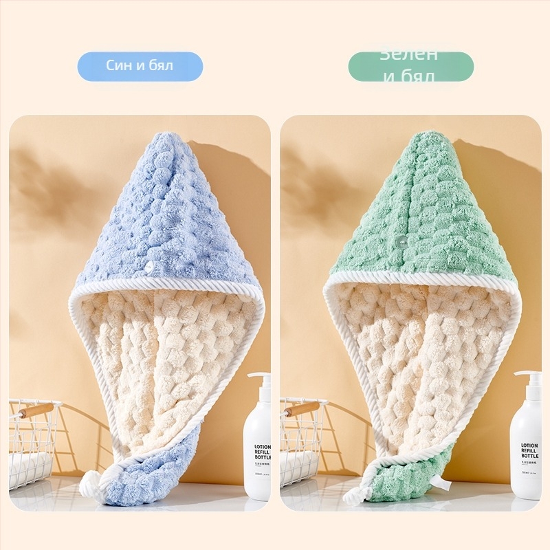 Шапка за сушене на коса за деца, двупластова турбан-шапка, удебелена, висока попиваемост, бързо съхнене