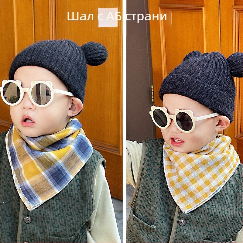 Детски памучен квадратен шал - каре, жакардова тъкан, декоративен